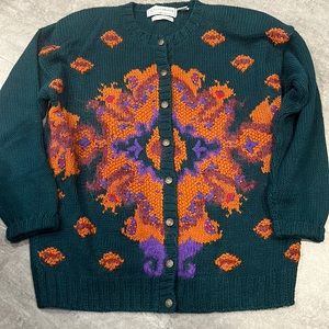 Evan Picone Vintage Knitted by Hand Fall Cardigan Sweater - Small